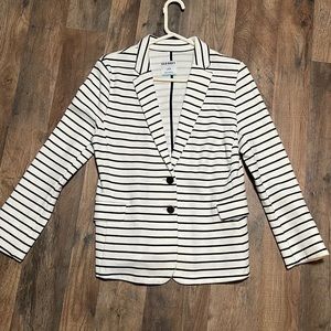 Brand new never worn white with navy blue stripe